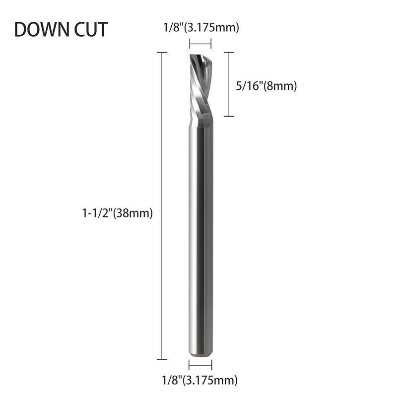 HOZLY 1/8 CNC Router Bits O Flute End Mill 1/8 Shank,5/16 Inch Cutting Length Downcut CNC Bits Carbide Spiral Single Flute Downcut Bit for Acrylic PVC MDF Wood - Image 2